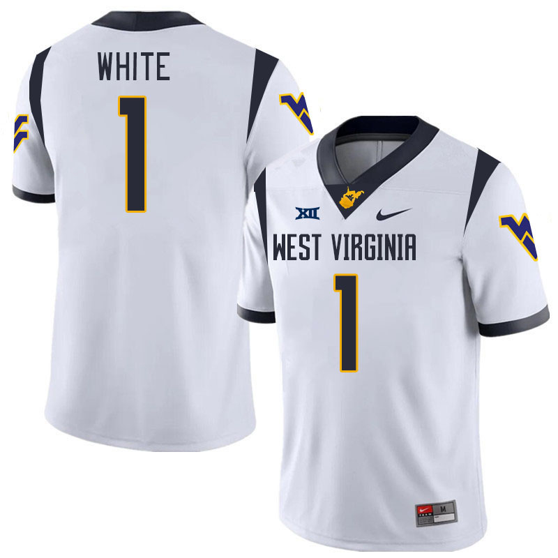 Men #1 Jahiem White West Virginia Mountaineers College 2024 New Uniforms Football Jerseys Stitched S